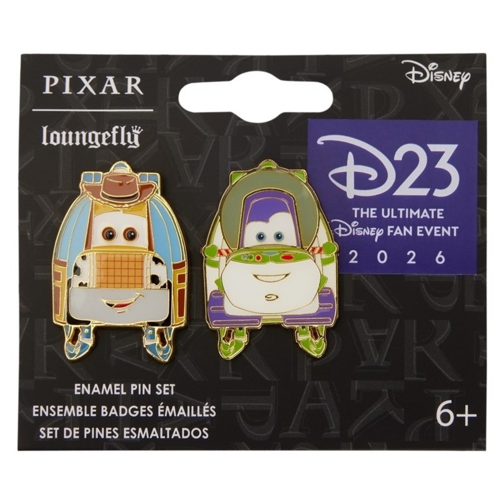 2026 Disney D23 Expo Loungefly Cars x Toy Story Woody Buzz 2-Pack Pin Set NEW